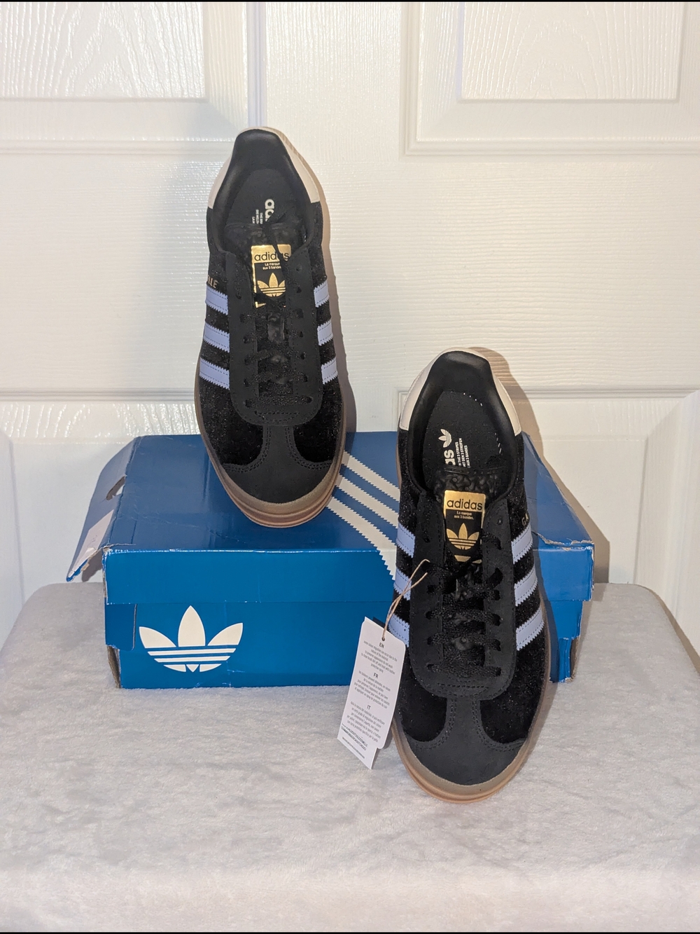 Adidas Gazelle Bold J Women's 8 Youth 6.5 Black White Gum Platform Sneakers NWT